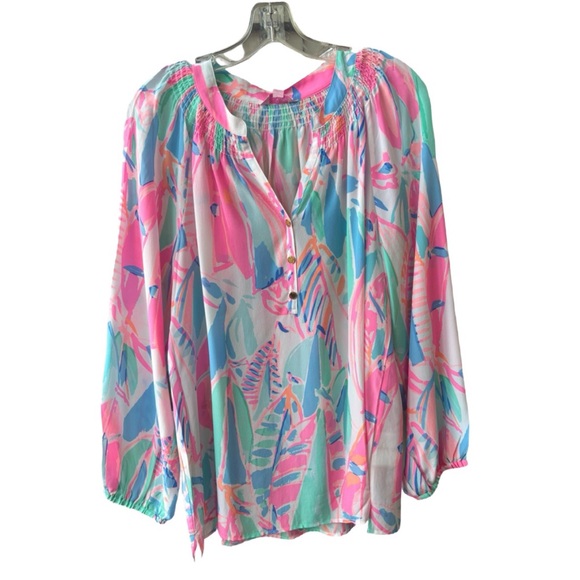 Lilly Pulitzer Tops - Lilly Pulitzer NWT “Out to Sea” Elsa 100% Silk Long sleeve blouse, Large